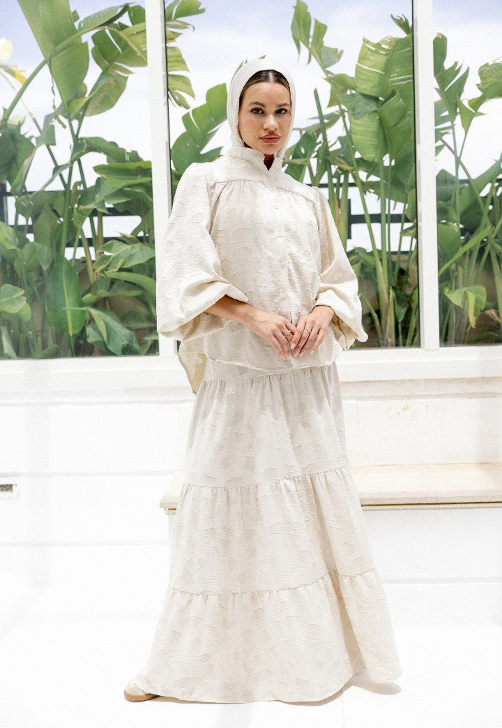 The Luxe Modesty Satin Set (Emphasizes premium fabric and modest cut)