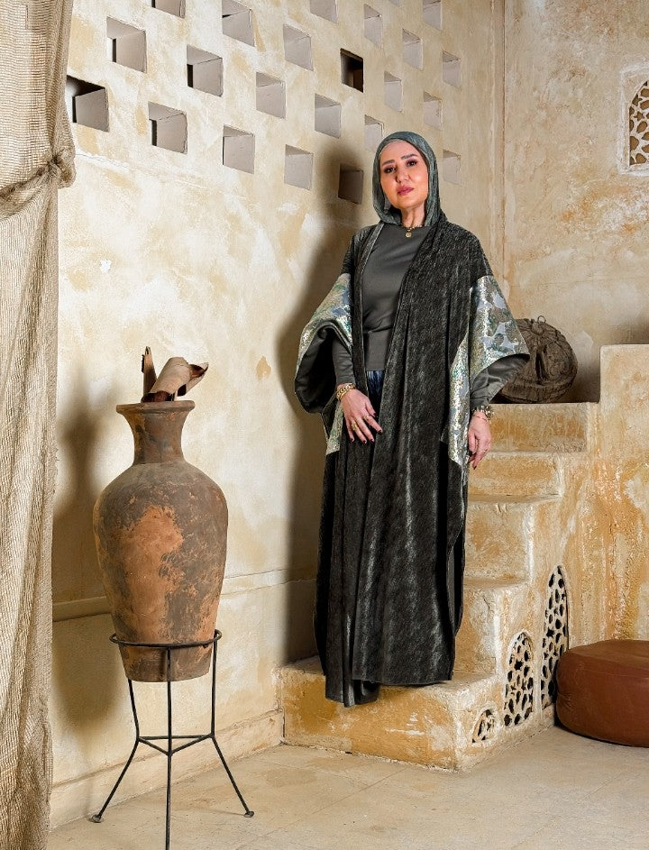Medina Metallic Olive Velvet Kaftan