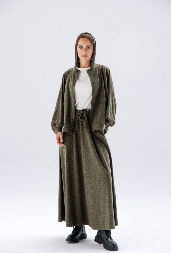 Charcoal kint Skirt Set