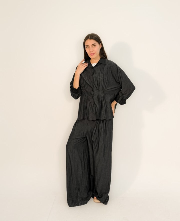 Lunar Textured Wide-Leg Set (Mysterious, sleek, and minimalist)