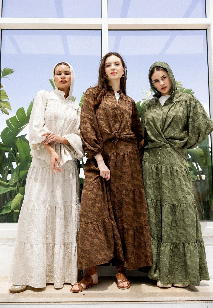 The Luxe Modesty Satin Set (Emphasizes premium fabric and modest cut)