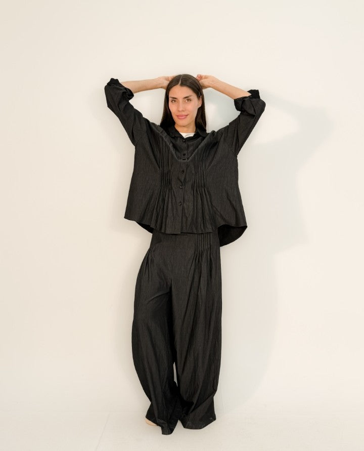 Lunar Textured Wide-Leg Set (Mysterious, sleek, and minimalist)