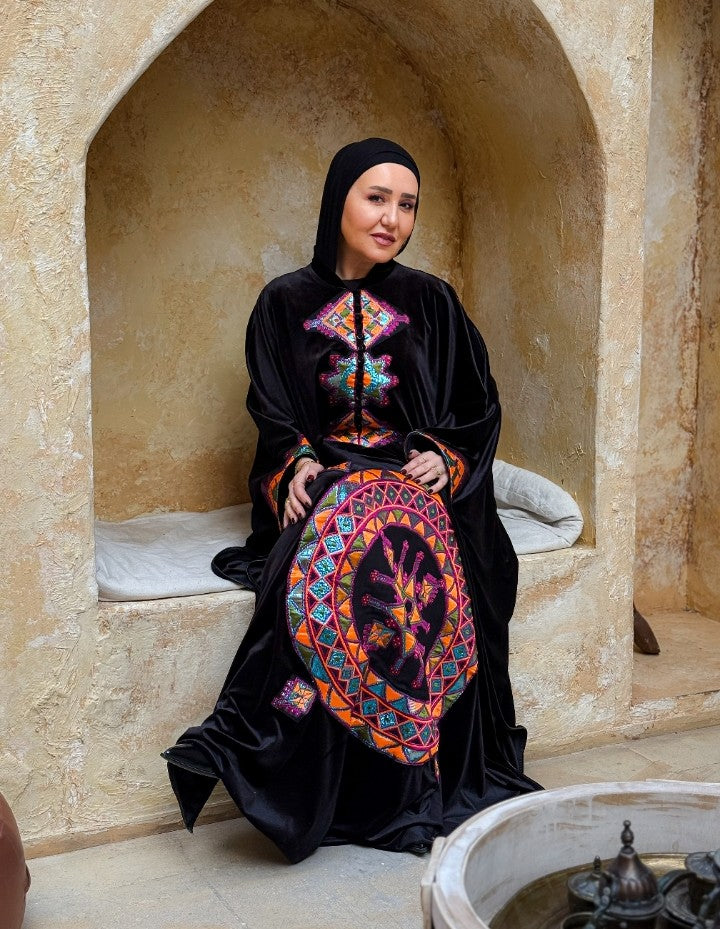 Golden Coin Chevron Velvet Abaya