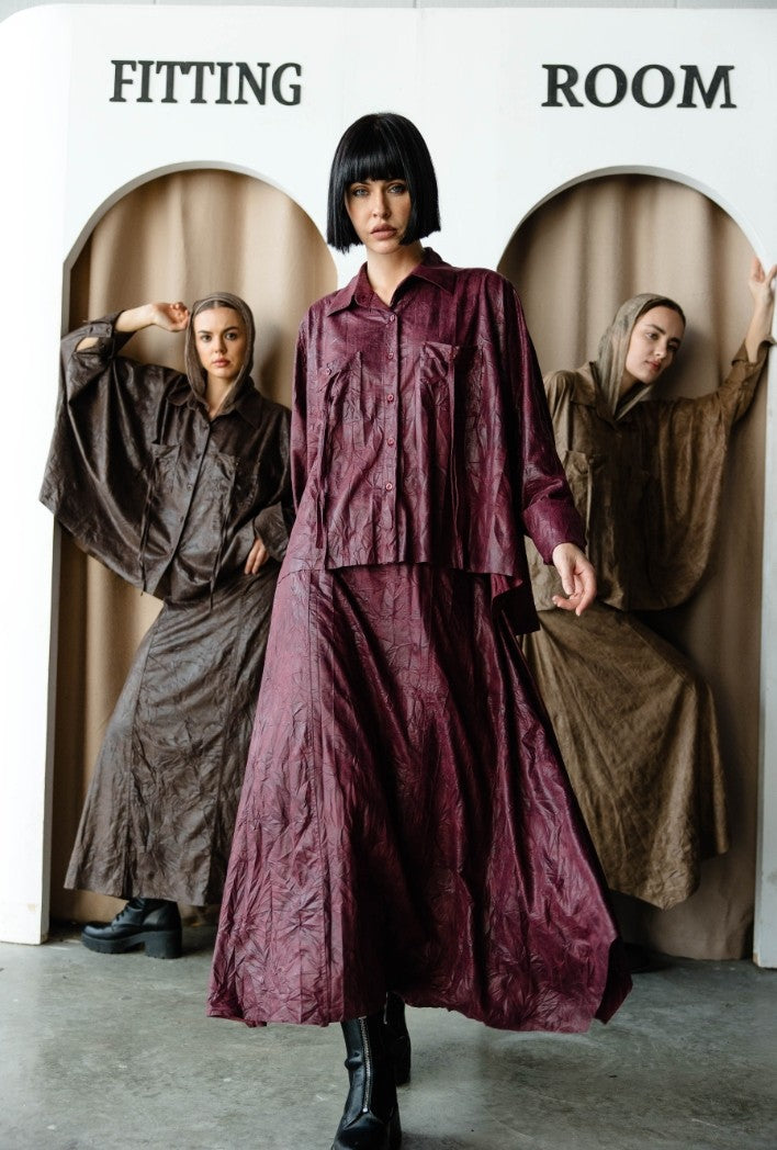 Burgundy Velvet Skirt Set