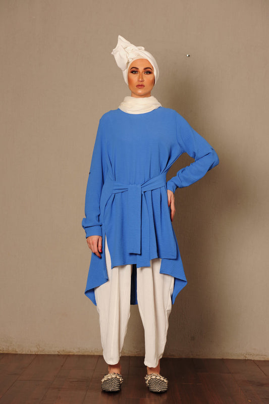 Round neck tie blouse