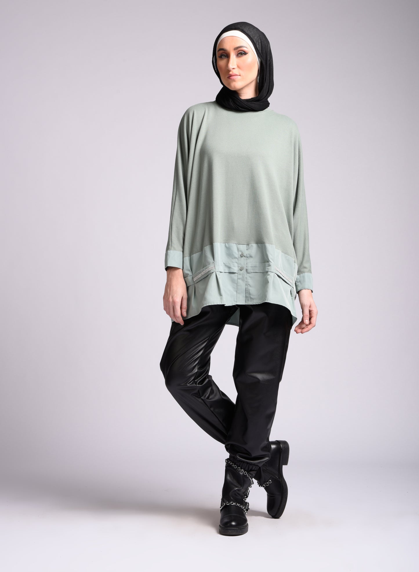 Ment Long Sleeve Round Neck Blouse