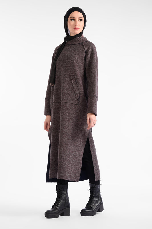 Round neck long sleeve open dress