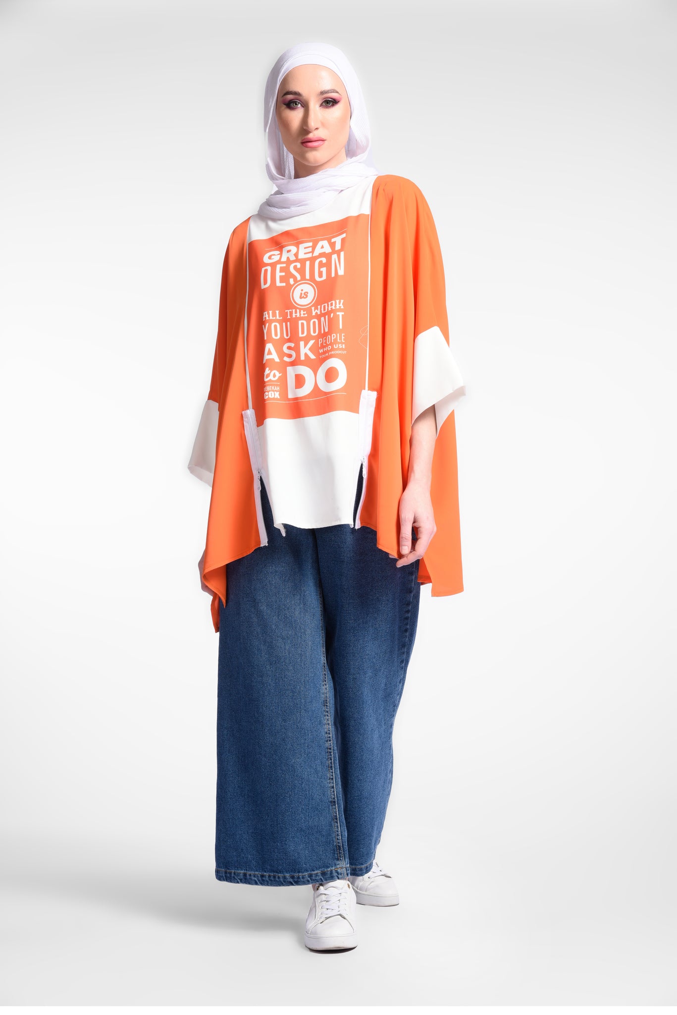 Orange long-sleeved printed blouse