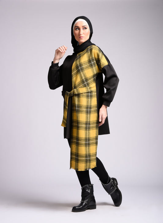 yellow long tie blouse