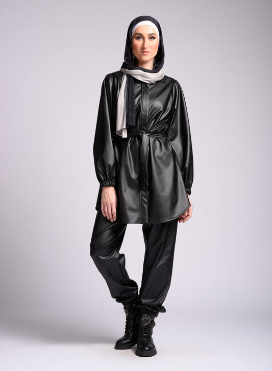 Black Long Sleeves Bow Tie Chemise