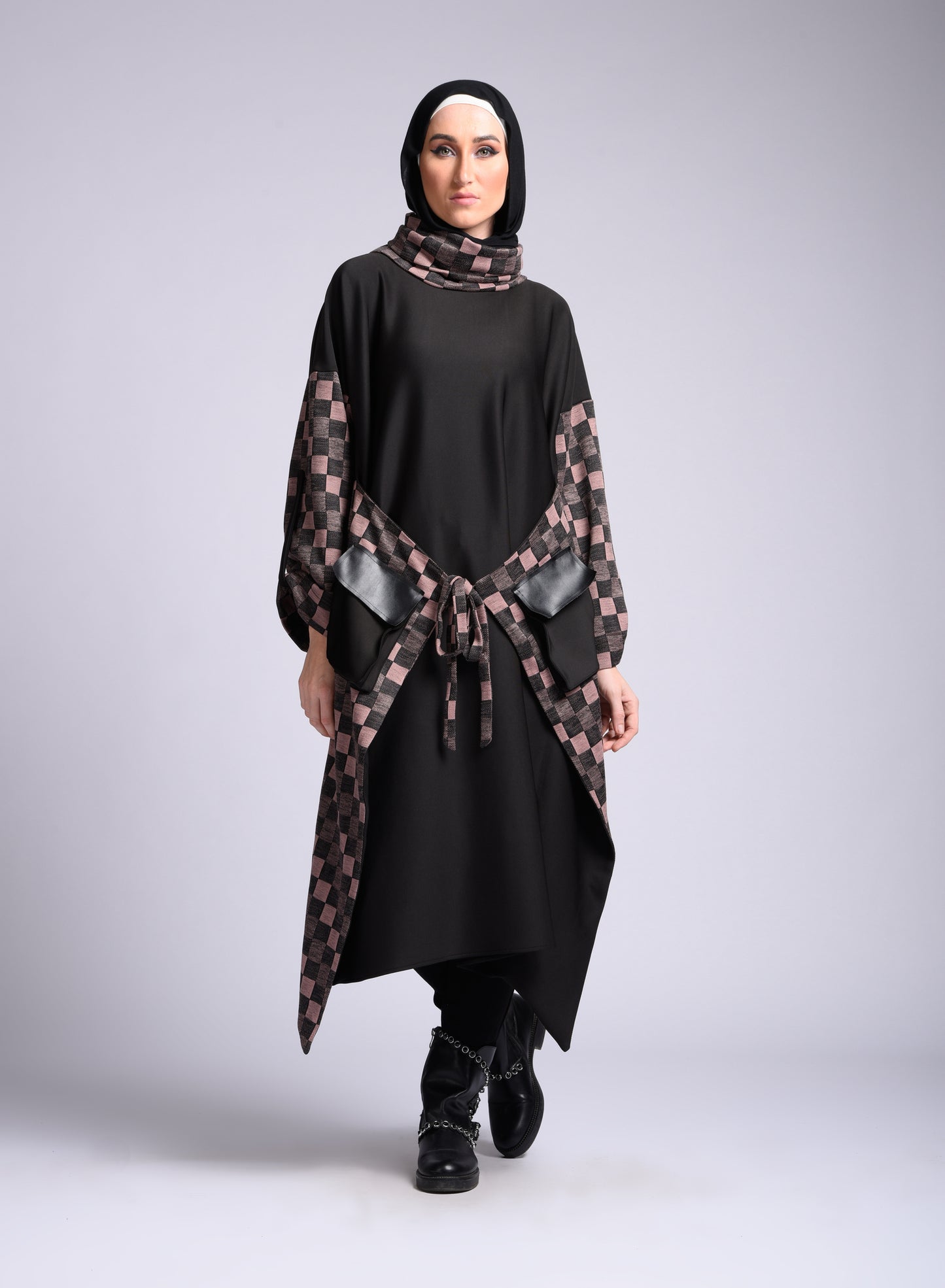 Rose Long dress with wide sleeves and tie