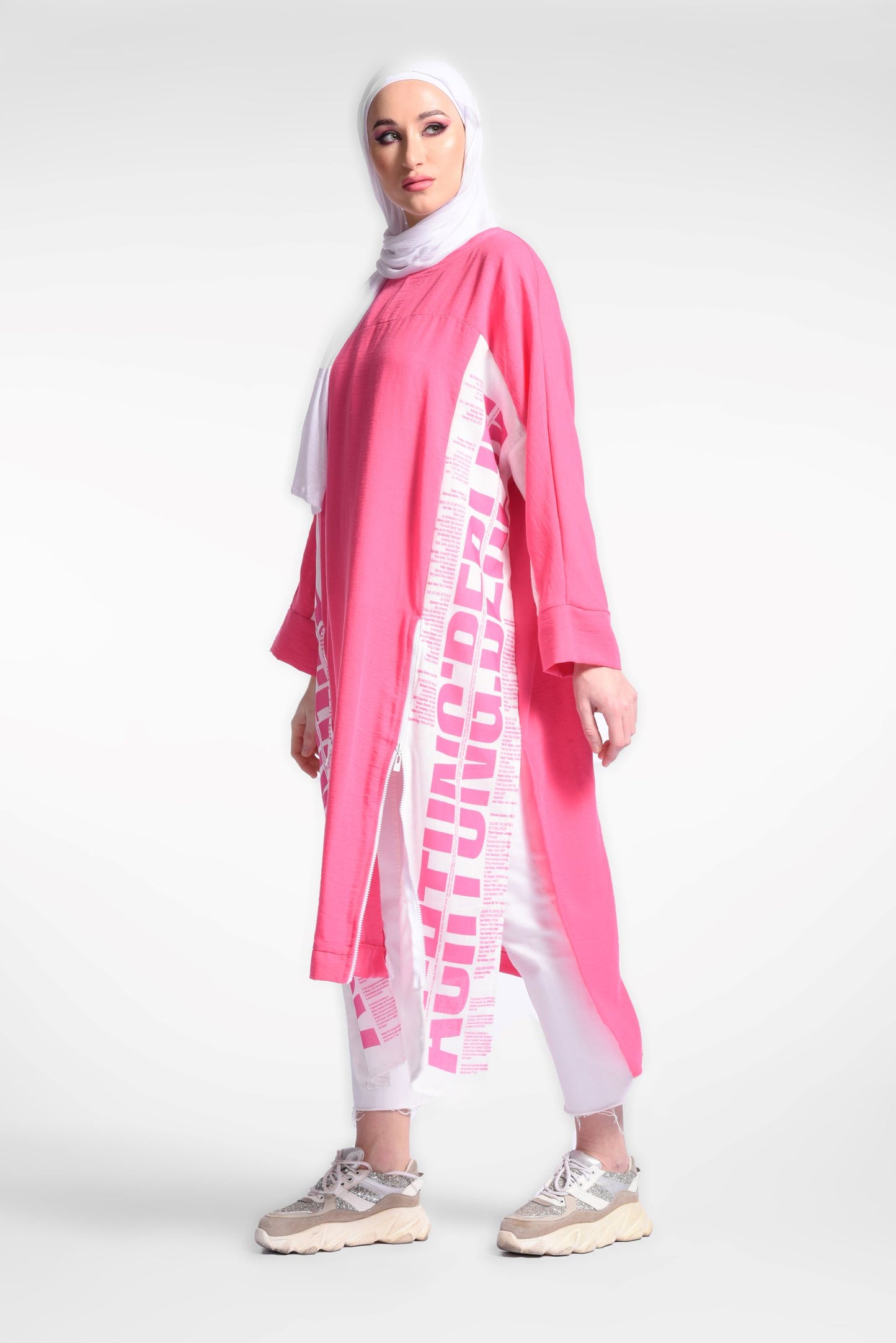 Pink Long Sleeve Midi Dress