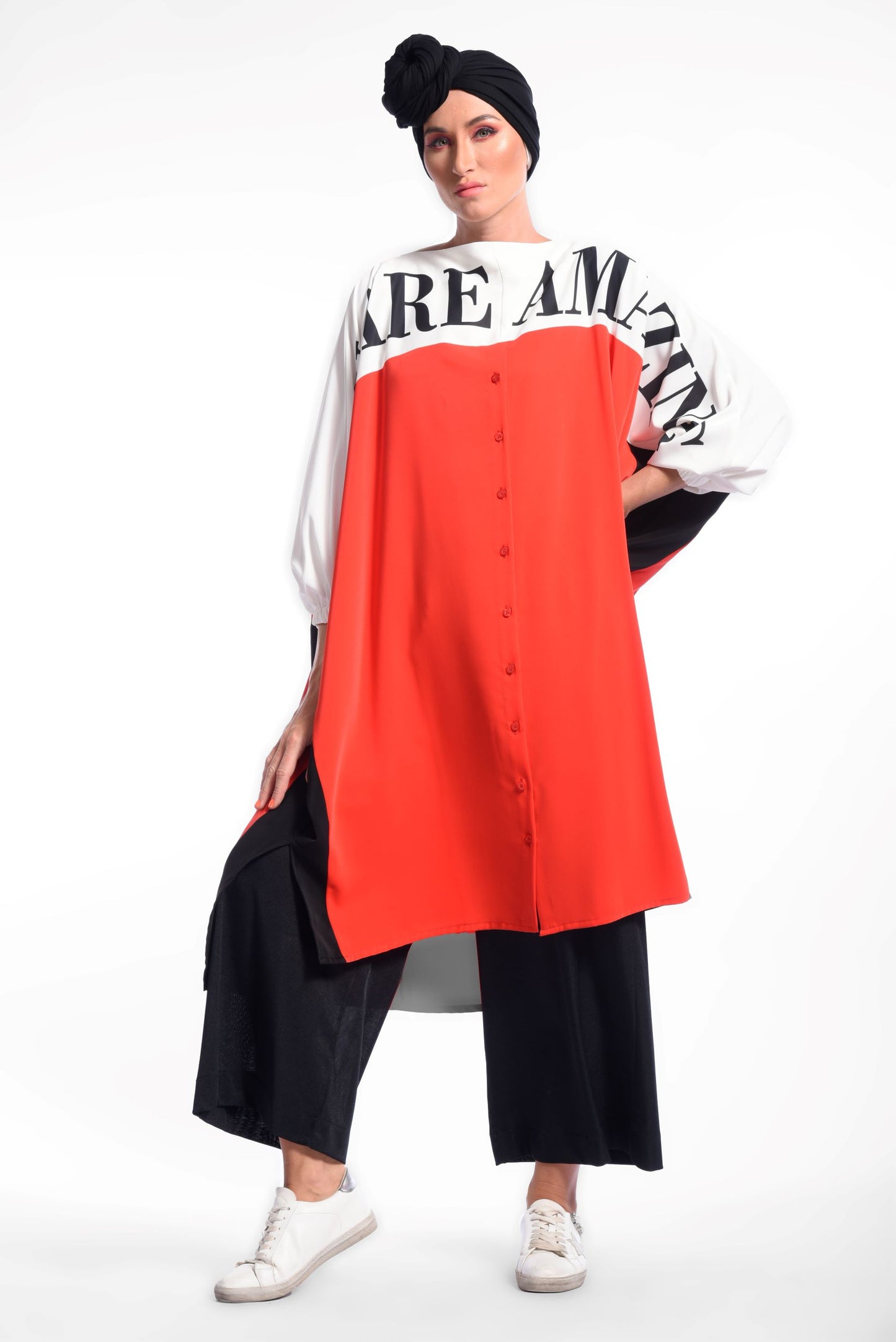 Watermelon Oversized Shirt Dress With Batwing Sleeves